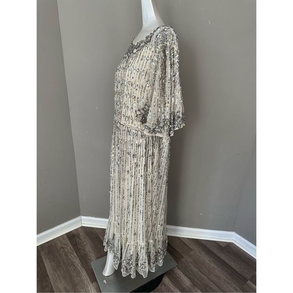 MAC DUGGAL SEQUIN FLOUNCE SLEEVE MIDI DRESS - Picture 11 of 12